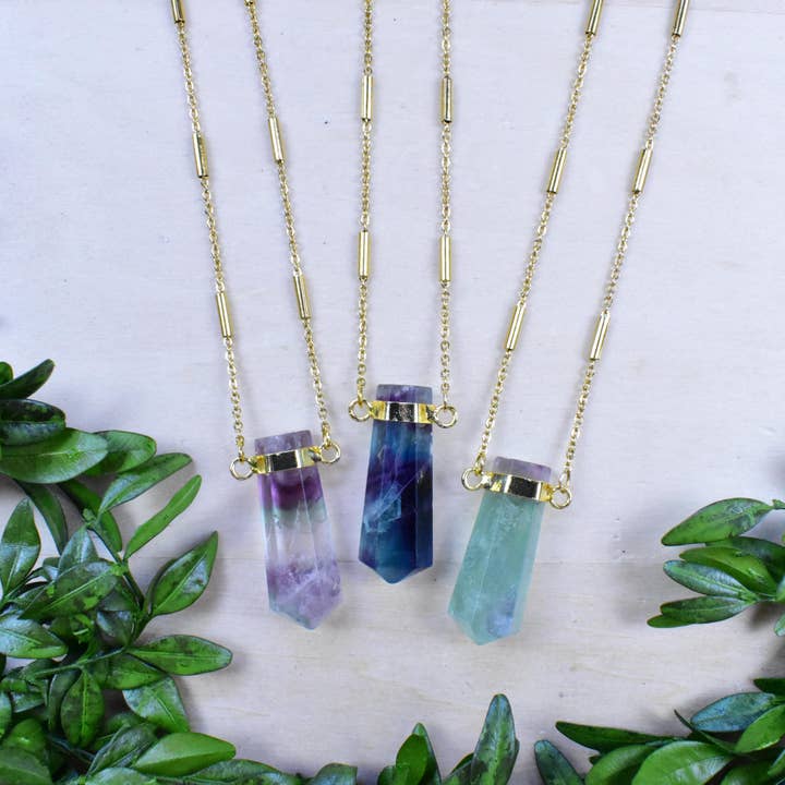 Gold Fluorite Drop Necklace for wholesale by Ewelina Pas Jewelry