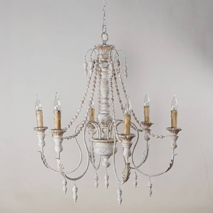 Brio Lighting - Wholesale Chandelier/Hanging Light - Lusteria Traditional Handmade 6-Light Wood White Chandelier6