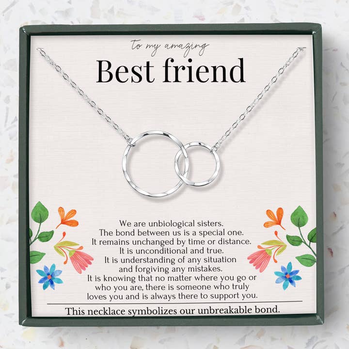 hope love shine - Wholesale Pendant/Charm Necklace - 2 Rings Eternity Circles Necklace A Best Friend Goodbye Gift