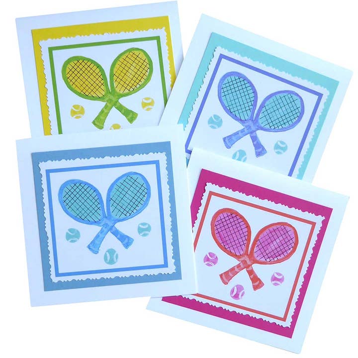 Cartes-notes colorées coupées à la main de tennis pour la vente par Lemondaisy Design