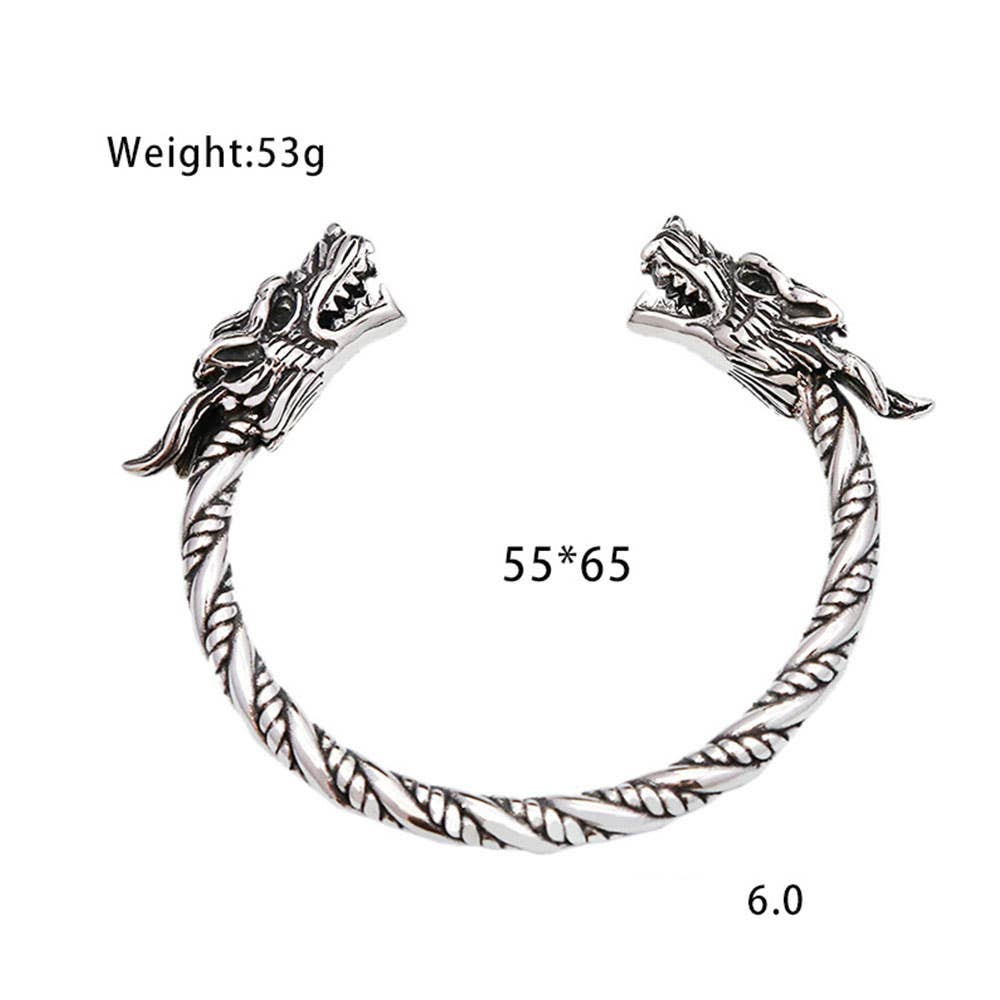 Gemcohub - Wholesale Cuff Bracelet - Viking Style Domineering Double Dragon Head Bracelet2