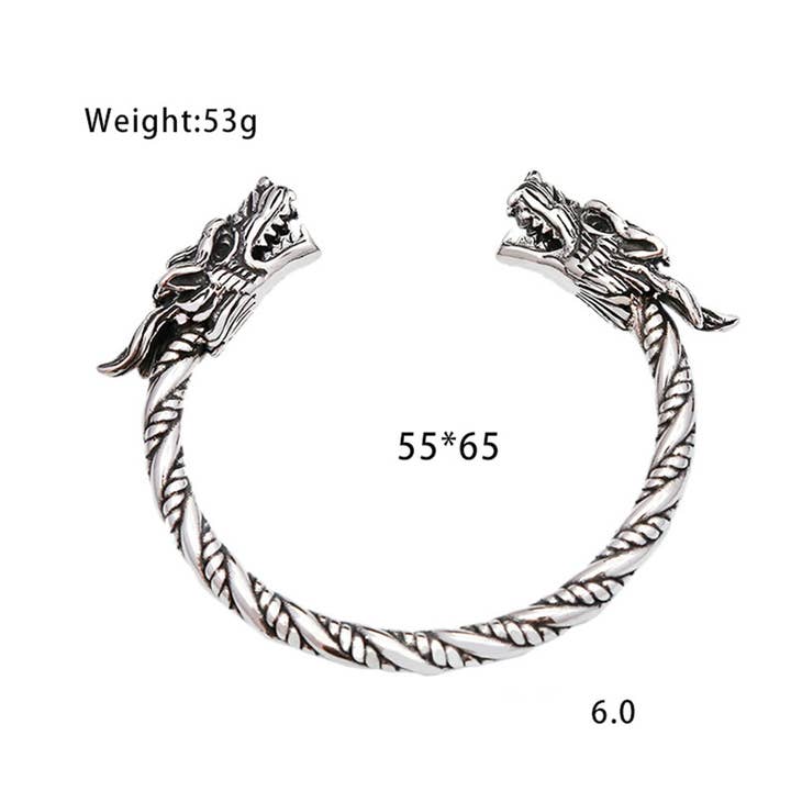 Gemcohub - Wholesale Cuff Bracelet - Viking Style Domineering Double Dragon Head Bracelet2