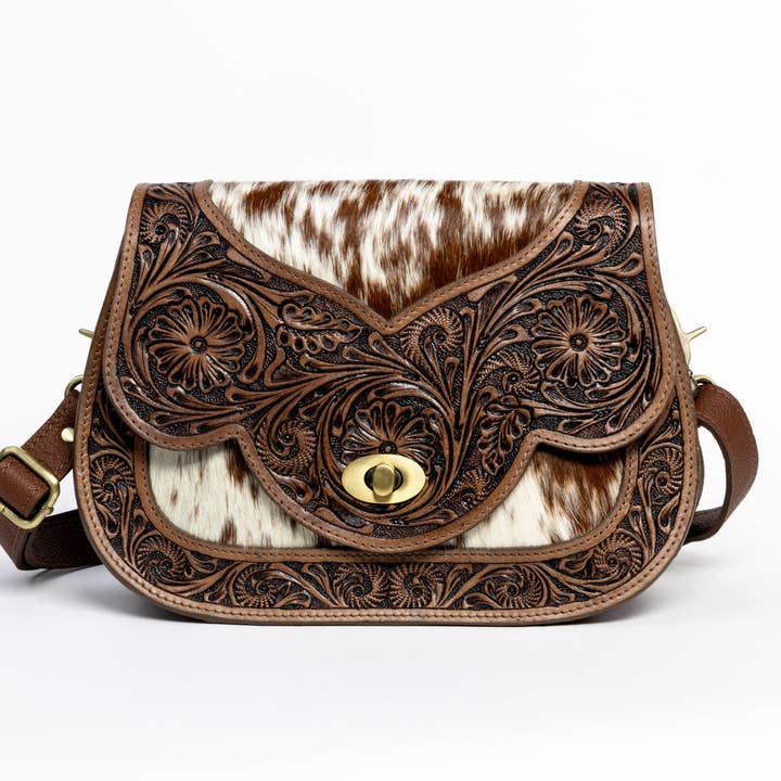 Brown Scalloped Flap Leather Purse ABHB 18-25205 for wholesale by Leather Impressions Inc