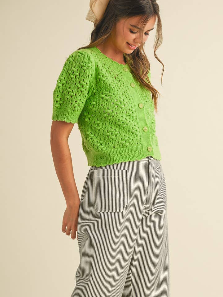 &MERCI - Wholesale Cardigan - Women's - CROPPED POINTELLE BUTTON DOWN SWEATER CARDIGAN MSW1085736