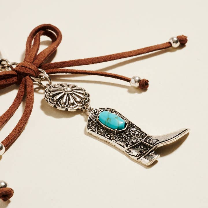 Burnished Silver Semi Precious Stone Cowgirl Boot BagCharm Keychain for wholesale on Faire1