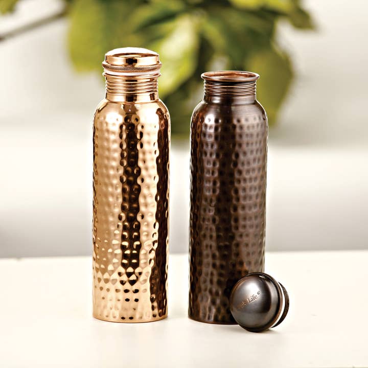 Peak Life - Wholesale Water Bottle - 32 oz Hammered Combo Saver Pure Copper Water Bottle