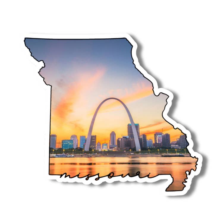 Missouri State and Saint Louis Gateway Arch Vinyl Sticker for wholesale by National Parks and Beyond