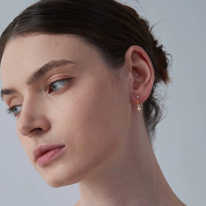 Perimade & Co. LLC - Wholesale Dangle Earrings - Dainty Cross Dangle Drop Earrings in 925 Sterling Silver