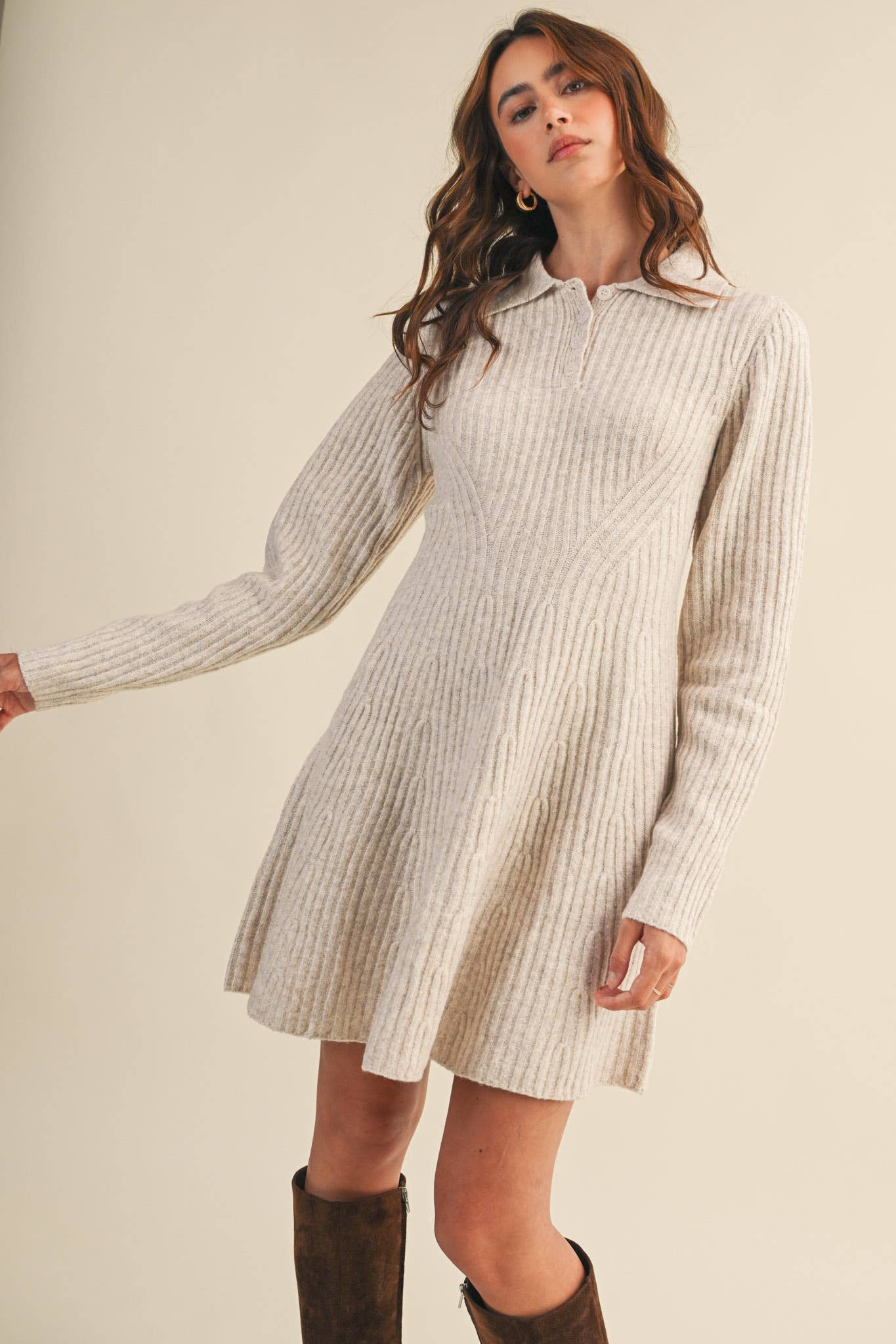 &MERCI - Wholesale Dress - Women's - RIBBED SWEATER FLARED MINI DRESS MSW1096817