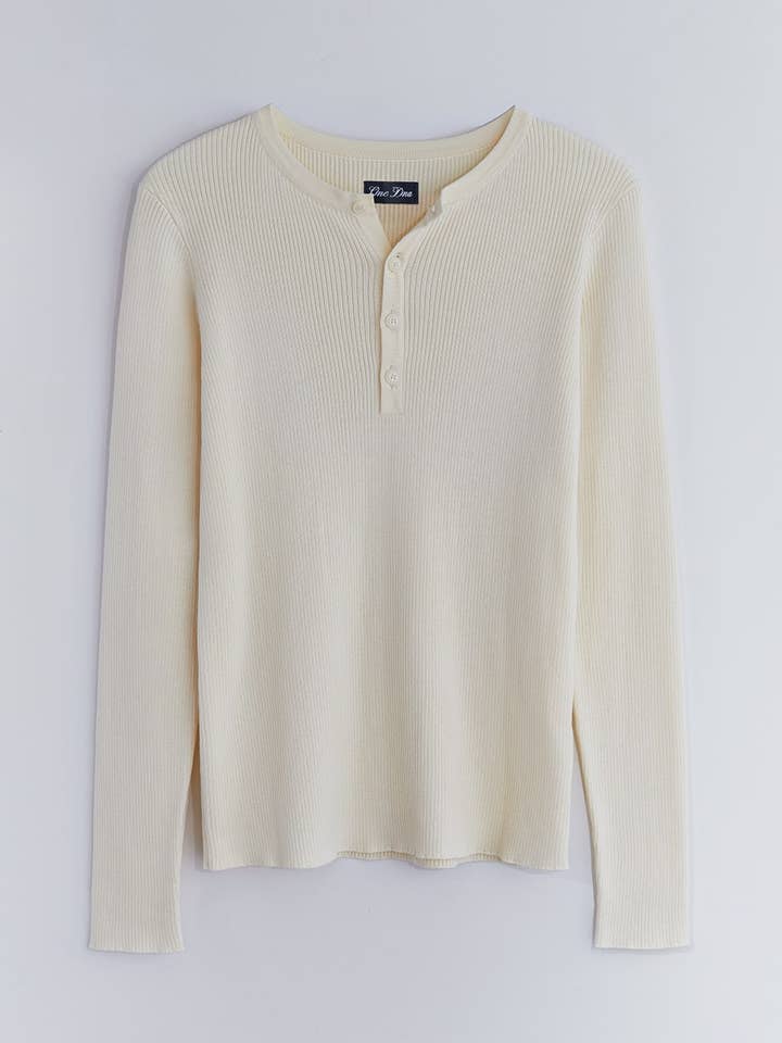 Rib Knit Henley Cream for wholesale by ONE DNA