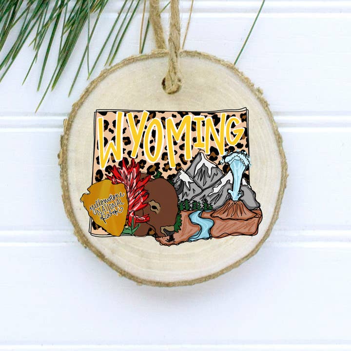 Wyoming Christmas Wood Ornament for wholesale by Fancy Fanny