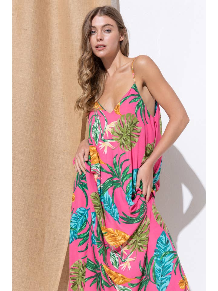 Bloidy - Wholesale Dress - Women's - Palm Leaf Tropical Floral Print Maxi Dress - C96765