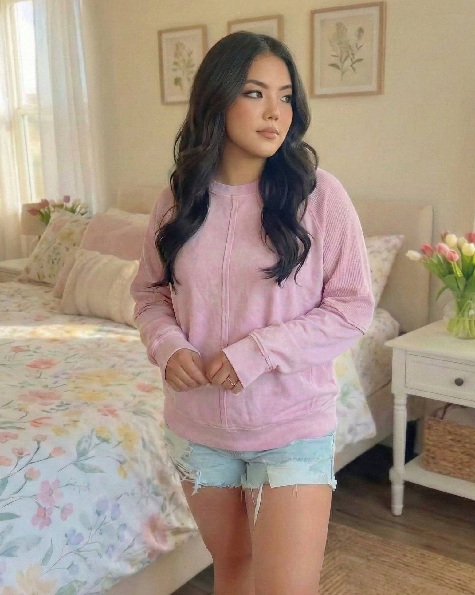 JadyK - Wholesale Knit Top - Women's - Spring 2026: Daisy Waffle Ash Wash Top2