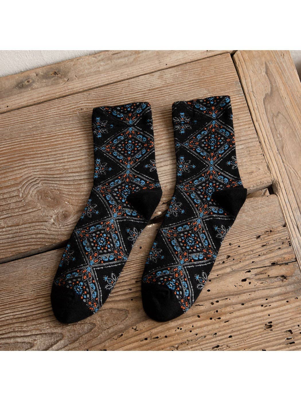 Funkyrel® Atzbranding Limited - Vendita all'ingrosso Calzini - Donna - Rufia - Calzini retrò a metà polpaccio con motivi floreali a rombi10