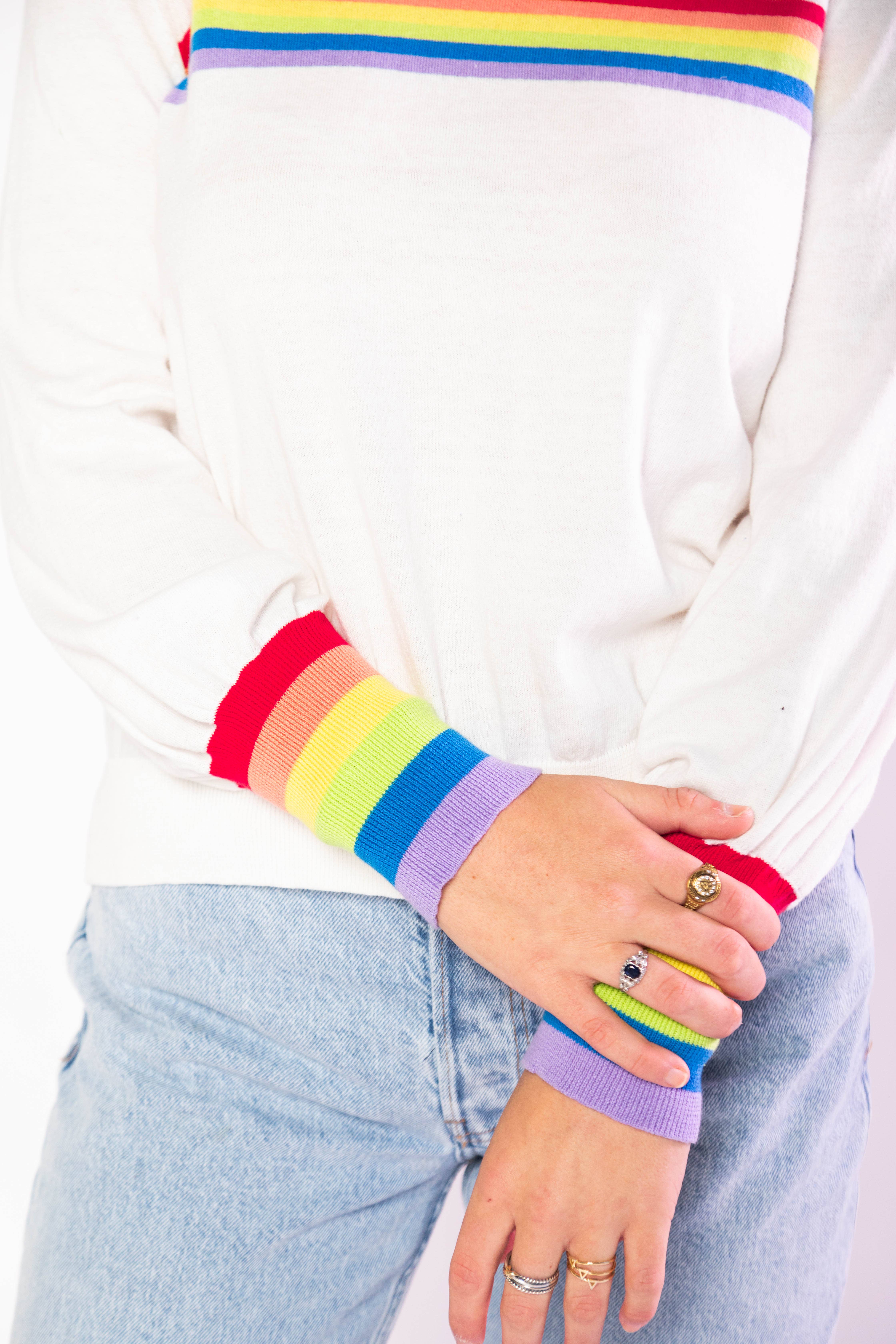 Molly Moran LLC - Wholesale Knit Sweater - Women's - Cream Puff Sleeve Rainbow Sweater3