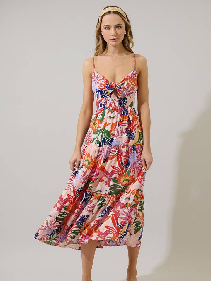 Vestido Midi com Nó e Estampa Floral Hatley por atacado de Sugarlips