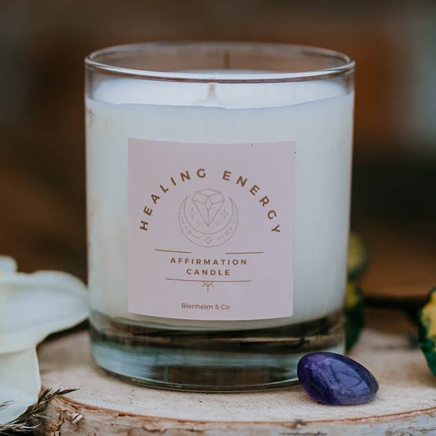 Affirmation Candle - Healing Energy - Amethyst crystal for wholesale by Blenheim & Co.
