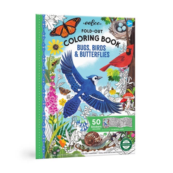 Bugs, Birds & Butterflies Fold-Out Coloring Book for wholesale by eeBoo