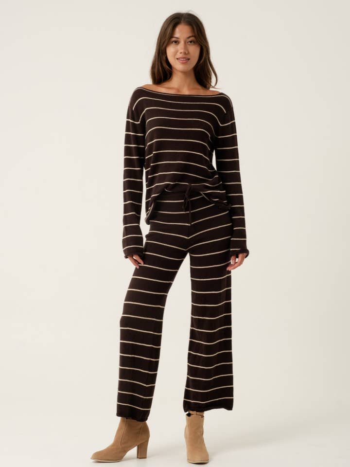 Yuri Chocolate Stripe Cotton Pants for wholesale by AMIRA Collective