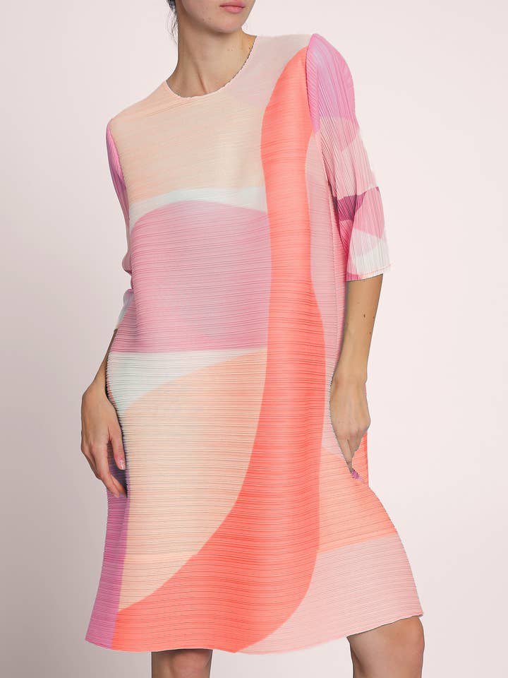 Beulah Style - Wholesale Jurk - Dames - Moderne midi-jurk met geometrische print en plooien PC31336