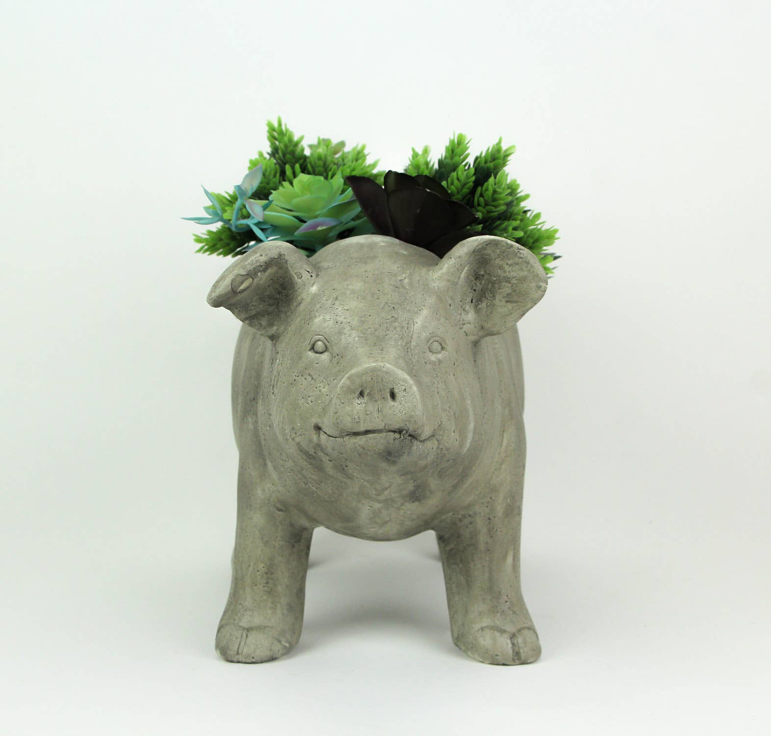 Zeckos - Vente Pot - Pot de fleurs Smiling Pig de 17 pouces de long avec finition grise patinée4