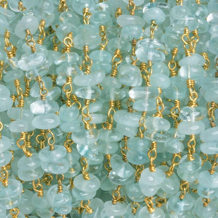 Catena in oro con doppio pepita di quarzo blu opaco 7x5mm, 58 perline. per la vendita all'ingrosso da parte di The Bead Traders