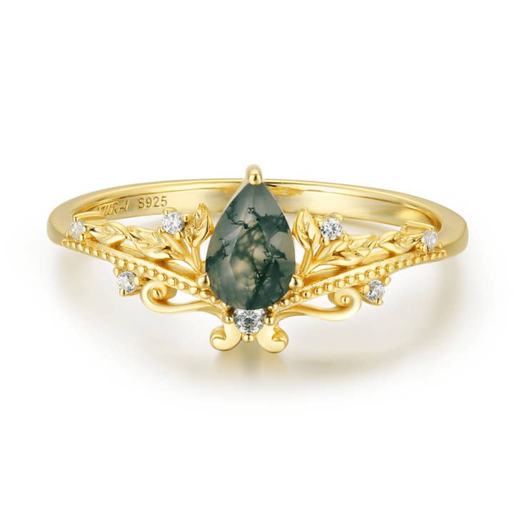 Lotus Moss Agate Ring (gul guld) © for engroshandel hos Azura Jewelry