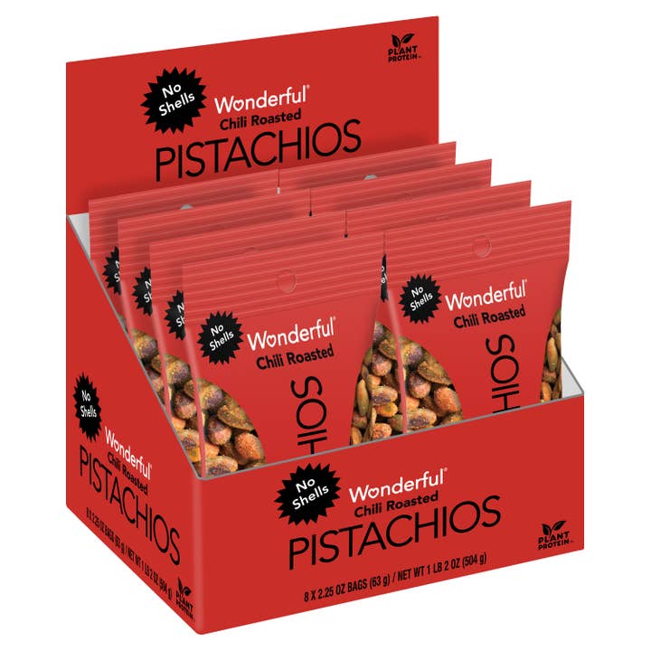 Wonderful Pistachios - Wholesale Nuts - Wonderful Pistachios No Shells Chili Roasted 2.25oz (8pk)1