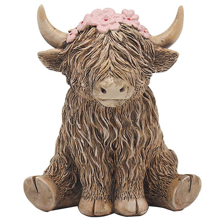 Joe Davies - Wholesale Decorative Figurine - Happy Highland Cow Flowers