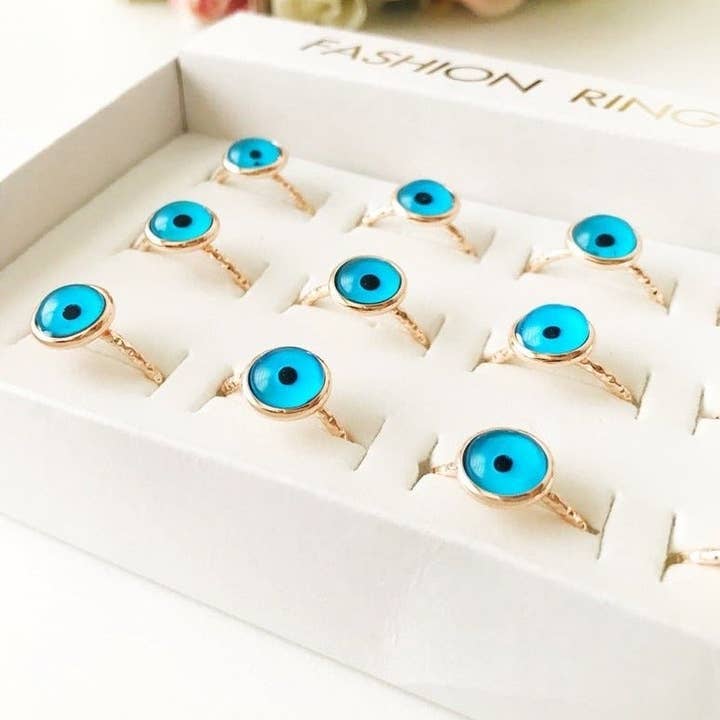 Anel de mau-olhado azul ouro rosa por atacado de Evileyefavor