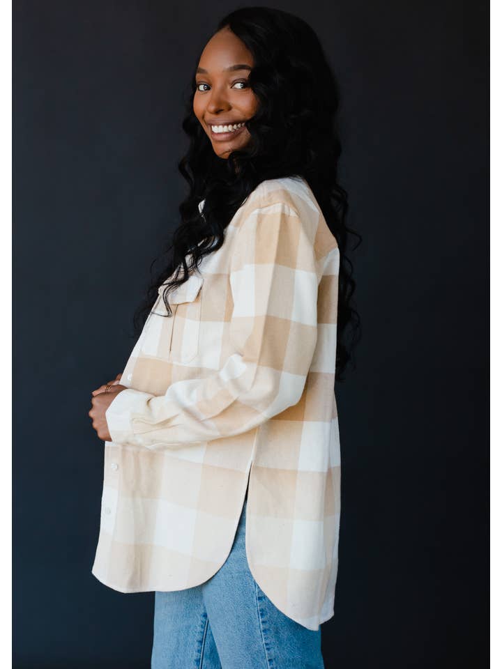 Panache Apparel Co. - Wholesale Shirt - Women's - Tan & Ivory Plaid Flannel
