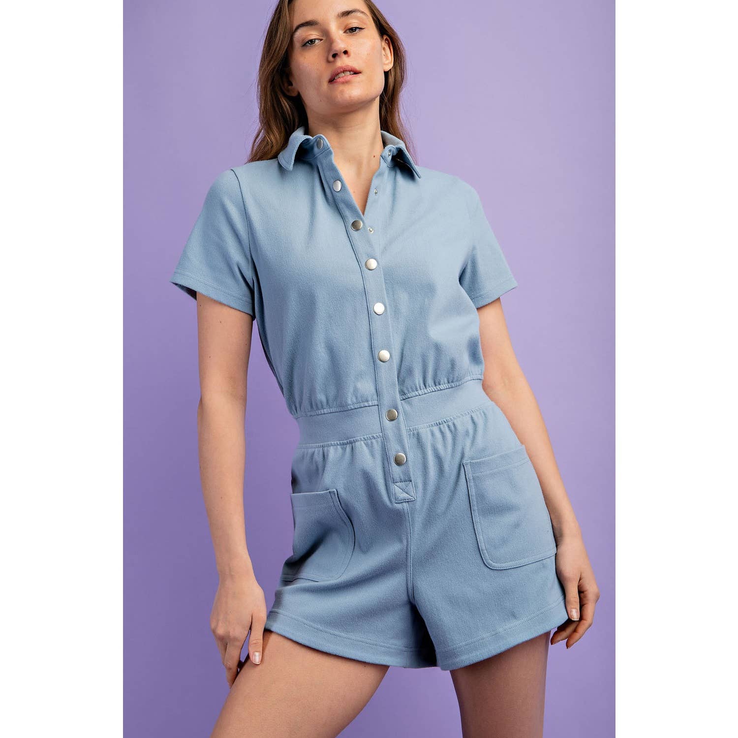 Rae Mode - Vendita all'ingrosso Tutina - Donna - TUTINA A MANICA CORTA IN TWILL DI COTONE ELASTICIZZATO4