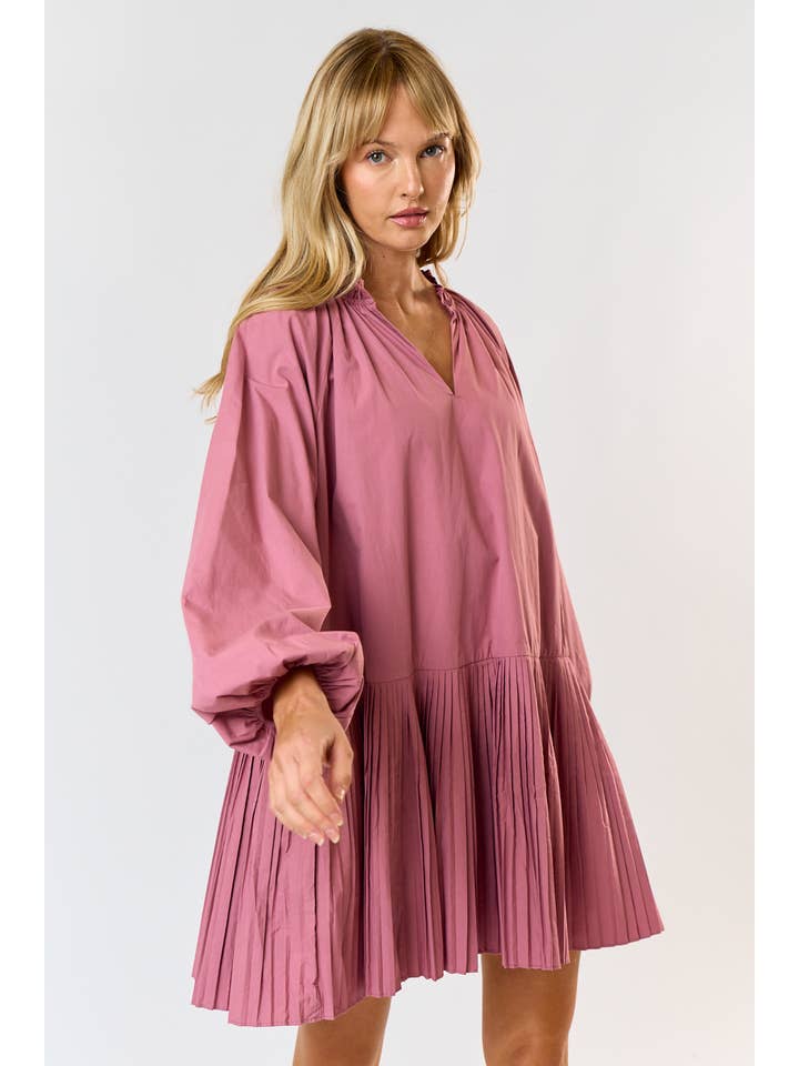 MAUVE ILD4773 PUFF LONG SLEEVE DRESS WITH BOTTOM PLEAT for wholesale on Faire