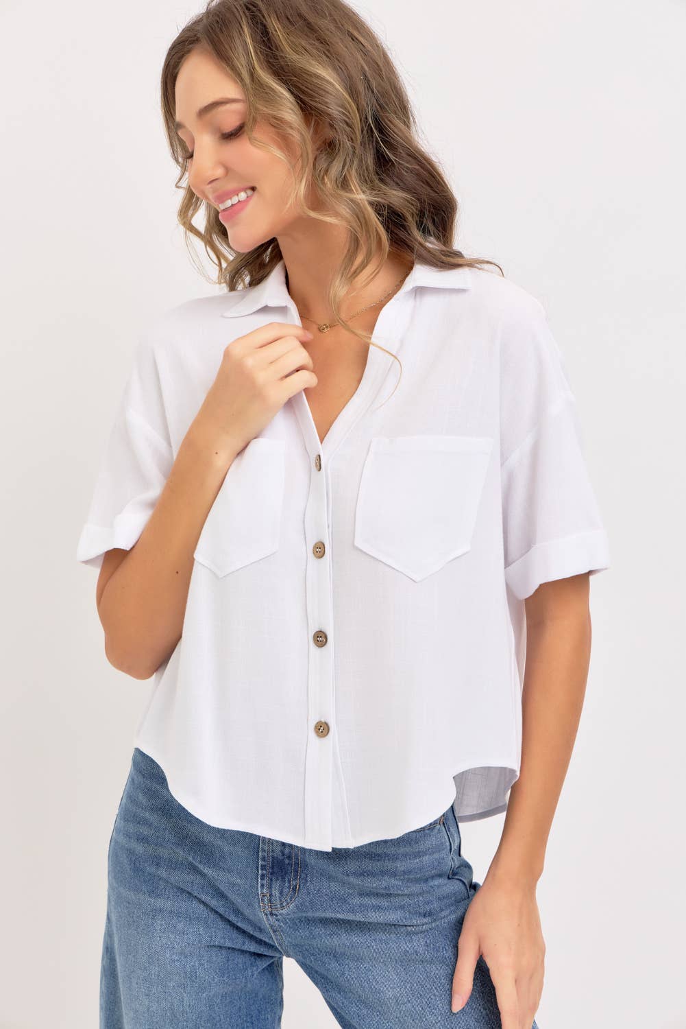 Sweet Lovely by Jen - Wholesale Button Down Shirt - Women's - LINEN BLEND BUTTON DWON CASUAL SHIRT30