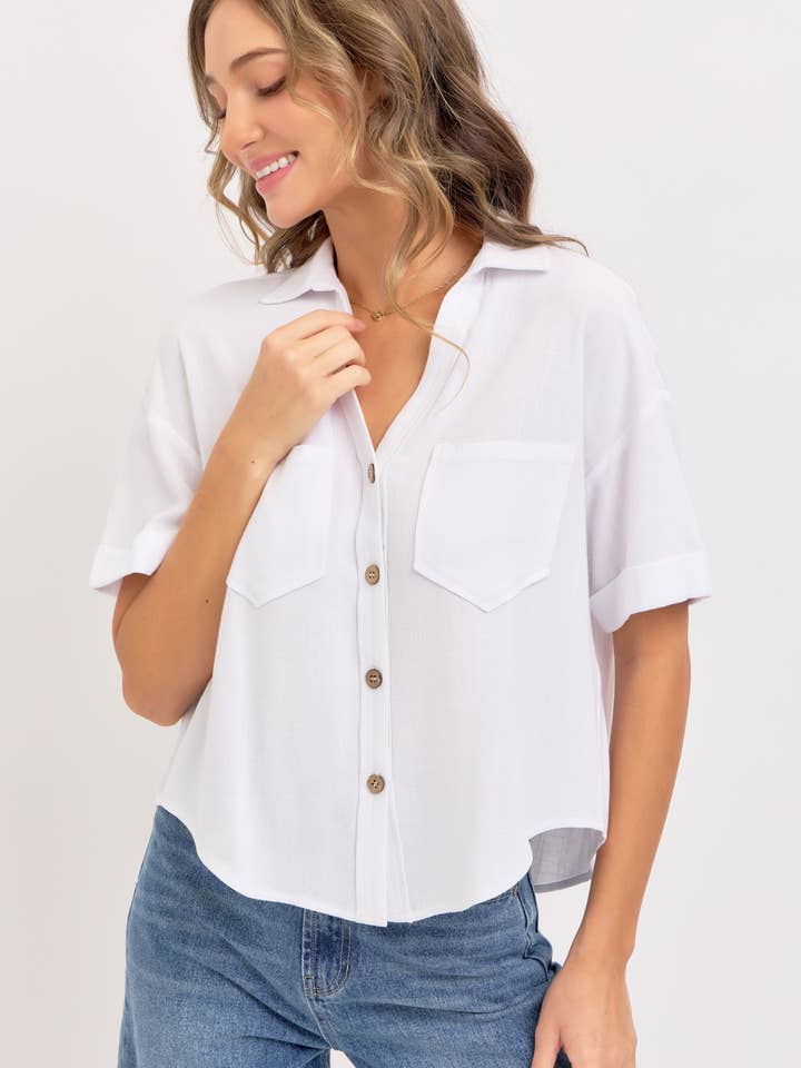 Sweet Lovely by Jen - Wholesale Button Down Shirt - Women's - LINEN BLEND BUTTON DWON CASUAL SHIRT30