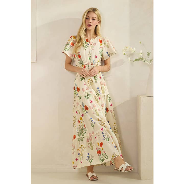 Robe longue à imprimé floral avec manches courtes pour la vente par LIME N CHILI