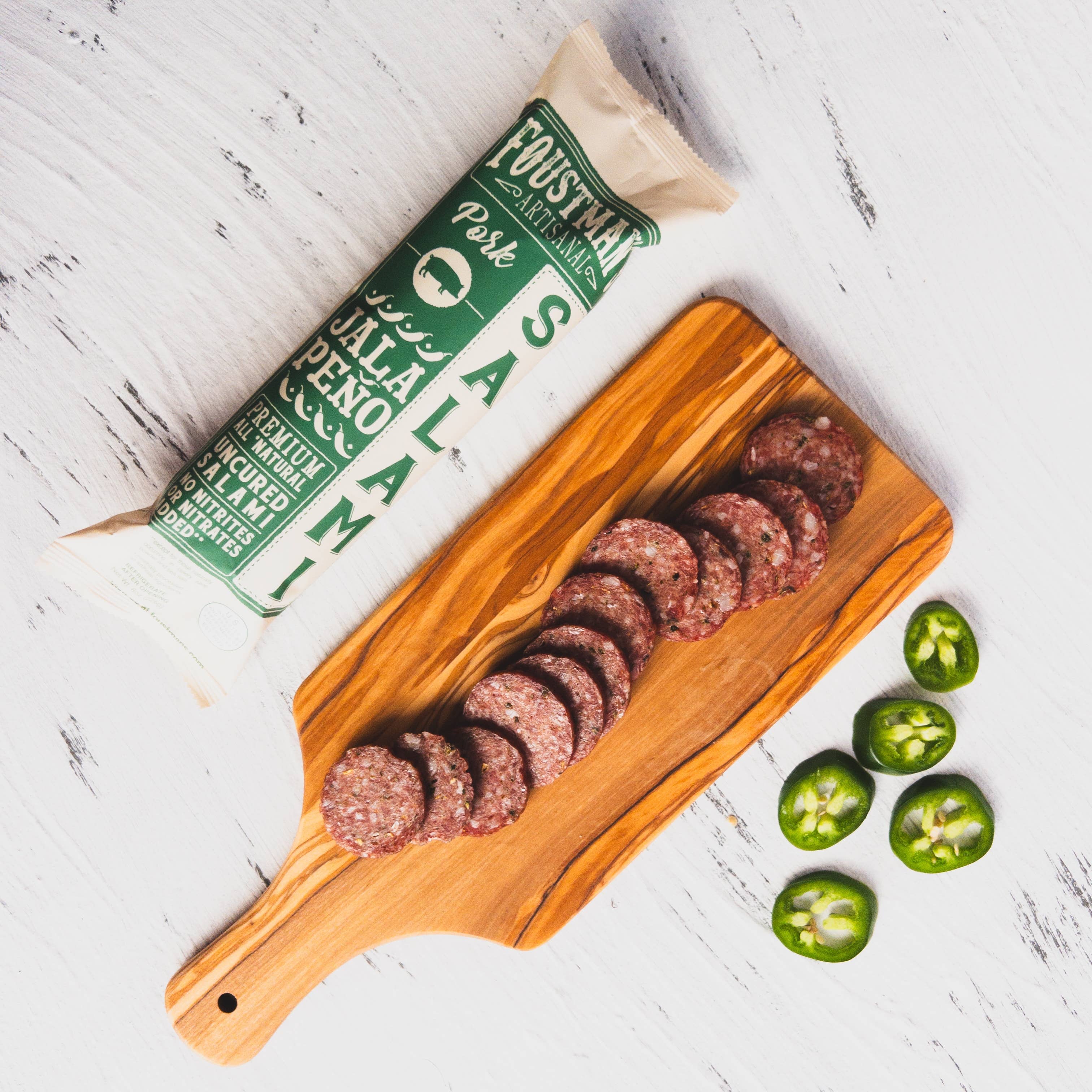 Foustman's Salami - Vente Salamis - JALAPENO DE PORC | SALAMI CRU ENTIÈREMENT NATUREL1