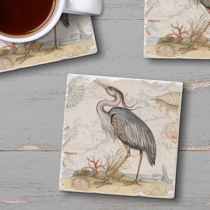 CounterArt/Highland Home/Thirstystone - Wholesale Coasters - Shoreline Blue Heron Absorbent Stone Tumbled Tile Coasters5