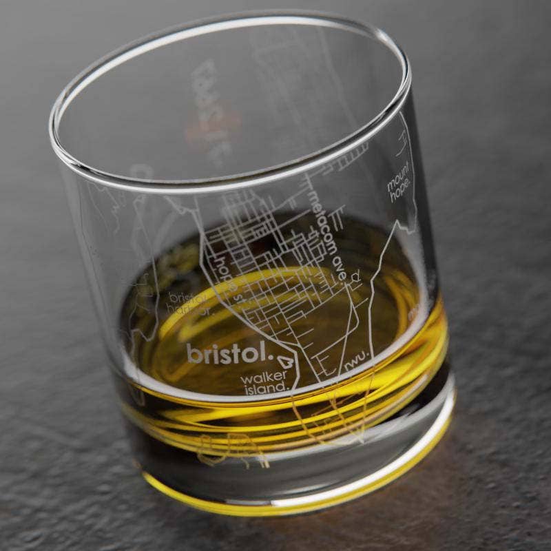 Well Told - Wholesale Drinking Glass/Cup - Bristol, RI City Map - Etched Whiskey Rocks Glass2