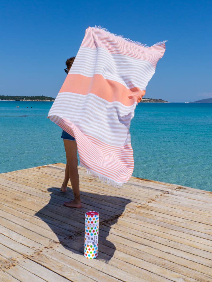 Toalha de Praia BALI Toalha Hammam em Caixa de Presente, Laranja / Bege por atacado de Towel to Go