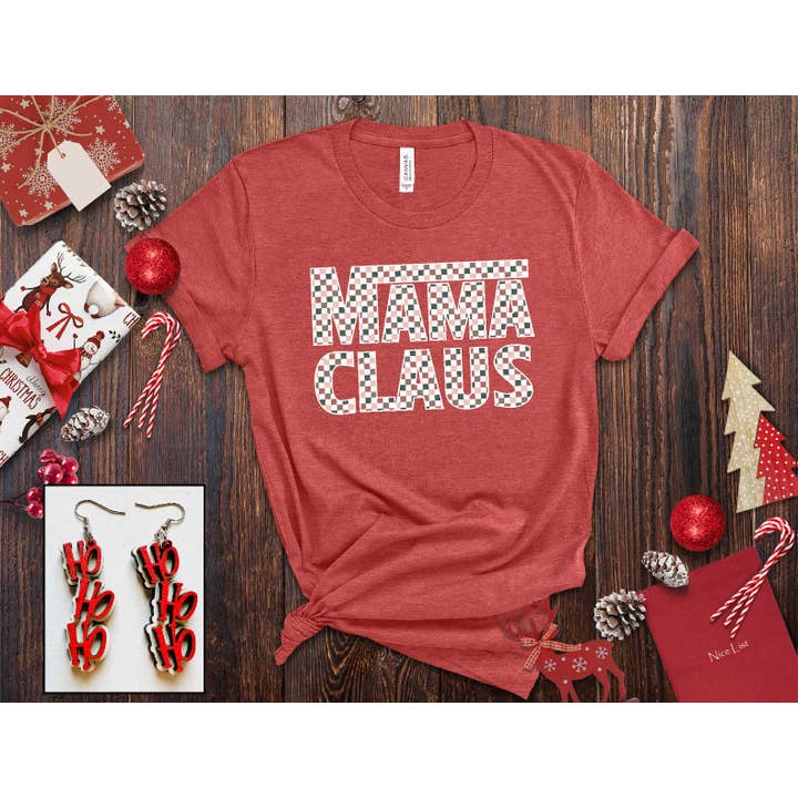 Southern Attitude Designs Inc - Wholesale T-Shirt (Graphic) - Women's - Mama Claus Checkered Christmas Tee