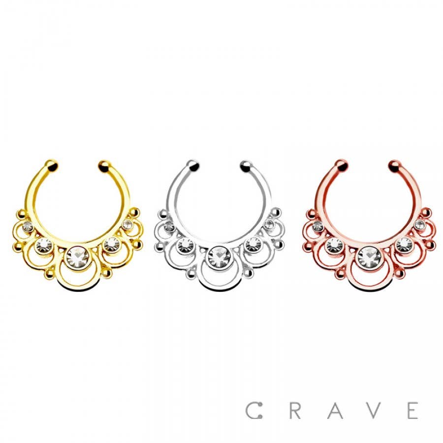 Rose Gold  316L SURGICAL STAINLESS STEEL PRECIOUS FAKE SEPTUM HANGER for wholesale on Faire0