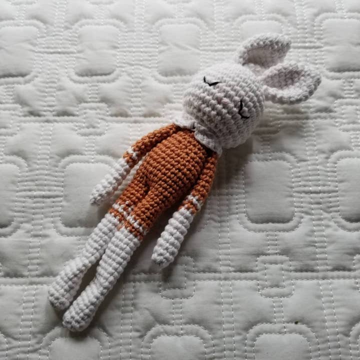 Knitted Bunny Rattle for wholesale by D & C TOYS