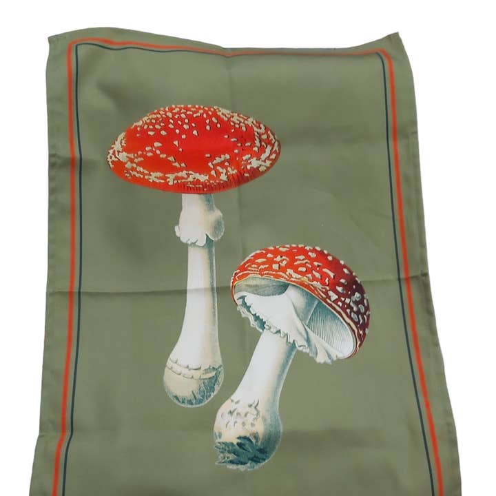 Wanda Coyne Collection – wholesale Tea towel – Amanita Muscaria Olive Tea Towel Antique Illustration0