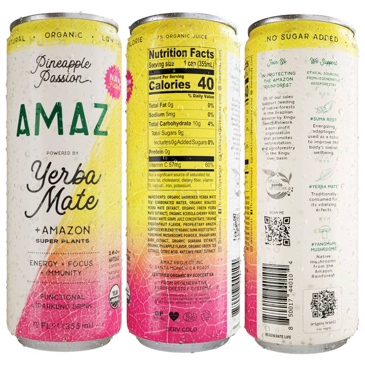 Amaz - Wholesale Sports/Energy Drink - AMAZ Pineapple Passion Yerba Mate Functional Drink 12oz3
