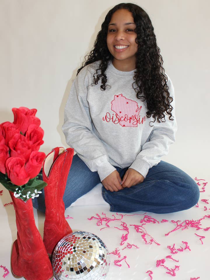 Valentine Wisconsin Applique Crewneck for wholesale by 920 Threads