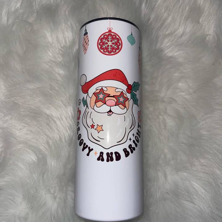 Groovy and Bright Santa Tumbler + Reusable Straws for wholesale by Melis' Creations & More LLC