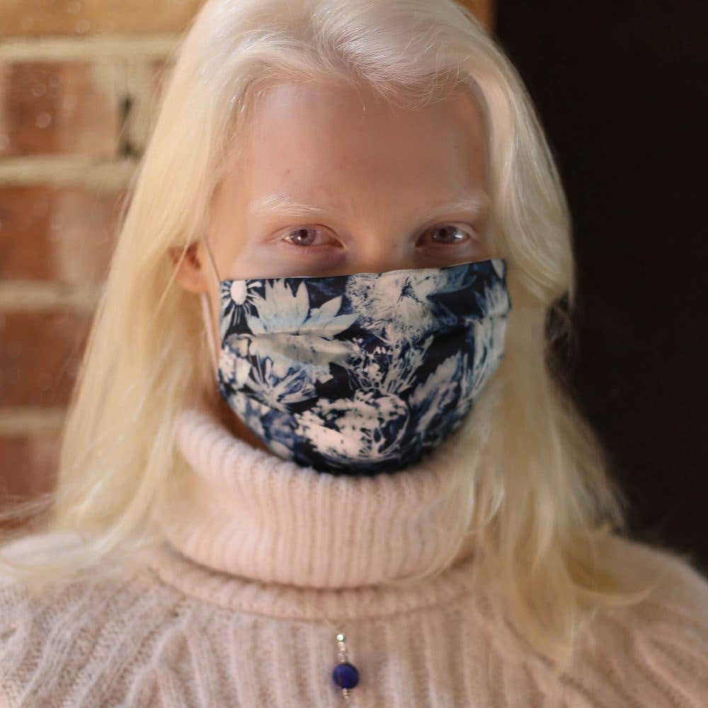 Gillian Arnold – wholesale Protective face mask/shield – Cascades of Blue | Blue & White Floral Face Mask