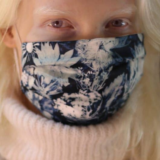 Gillian Arnold – wholesale Protective face mask/shield – Cascades of Blue | Blue & White Floral Face Mask0