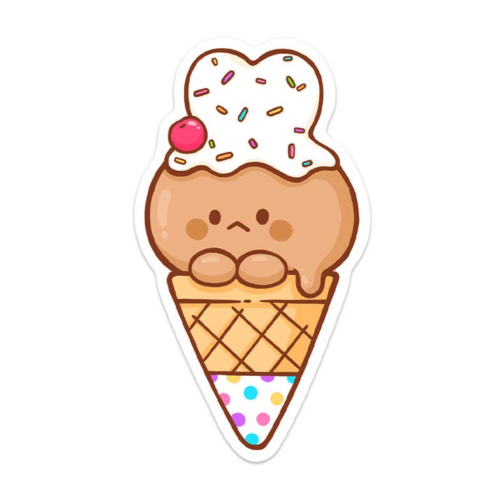 Autocollant en vinyle imperméable Lapin Café Cornet de glace pour la vente par Meowashi Studio